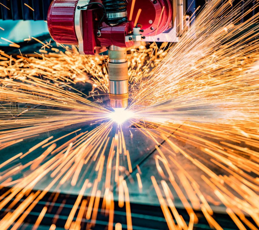 Laser cutting of metal, modern industrial technology.
